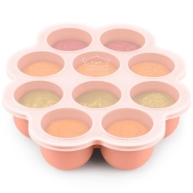 KeaBabies Silicone Food Freezer Trays with Lid, 2oz x 10 Pods Baby Food Storage Containers, Easy Puree Meal Prep, Breast Milk Silicone Freezer Molds, Dishwasher,Microwave Safe,BPA-Free(Roseate)