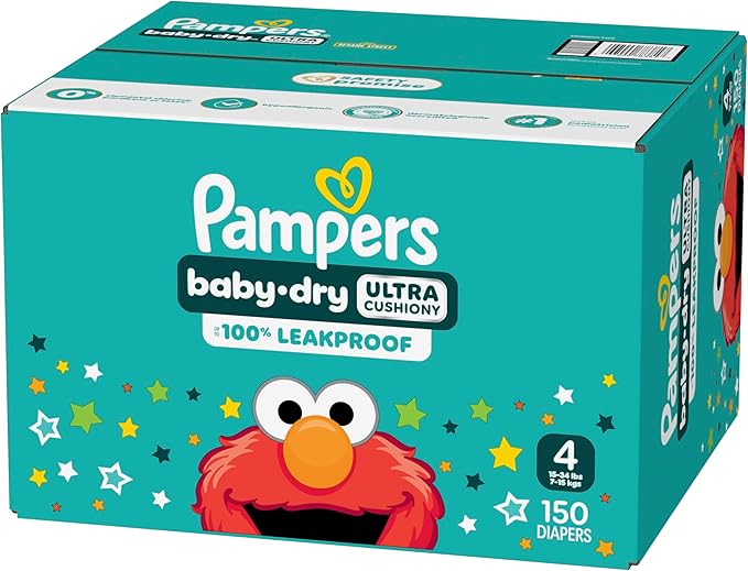 Pampers Diapers - Baby Dry - Size 4, 150 Count, Absorbent Disposable Infant Diaper (Packaging May Vary)