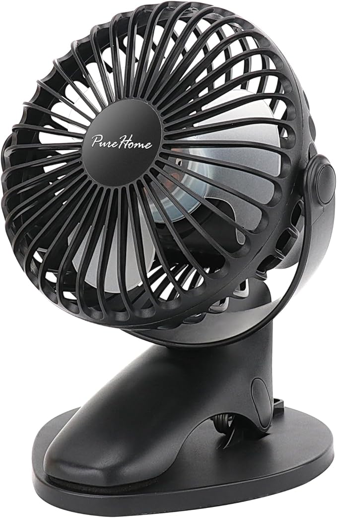 Portable Clip Fan Battery Operated,3 Speeds USB Rechargeable Mini Table Fan with Strong Airflow,360°Rotation Ultra Quiet Personal Desk Fan for Home Office Bedroom Dorm Stroller Camping(Black)