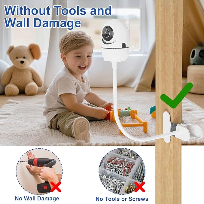 Flexible Baby Monitor Mount for HelloBaby HB6550/HB65/HB66/HB248, ANMEATE SM935E Baby Camera Mount Adjustable Clip Clamp Mount Long Gooseneck Arm,Baby Monitors Holder No Tools or Wall Damage(8 inches)