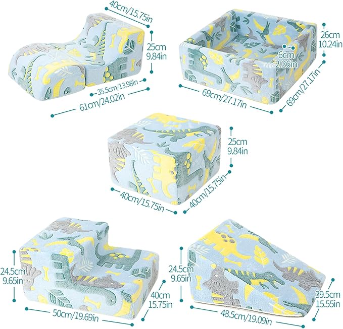 Foam Climbing Blocks, 5 Pcs Soft Play Set with Ball Pit, Baby Toddler Climbing Toys Indoor, Indoor Climbing Blocks for Toddlers 1-3, Indoor Climb Soft Play Equipment, Dinosaur(No Balls)