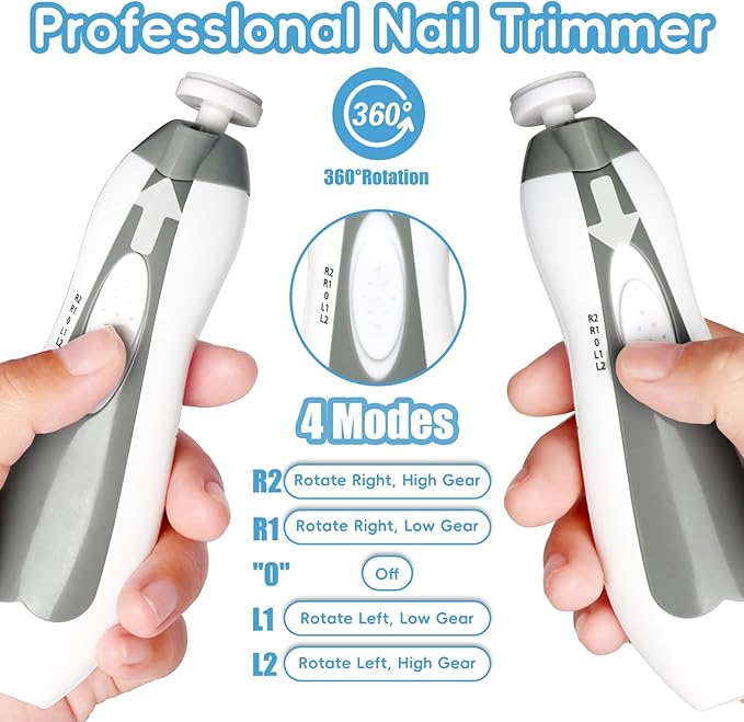 Baby Nail Trimmer Electric, 6 in 1 Baby Nail File Clippers Infant Grooming Kit Manicure Set for Toddler or Adults, Grey