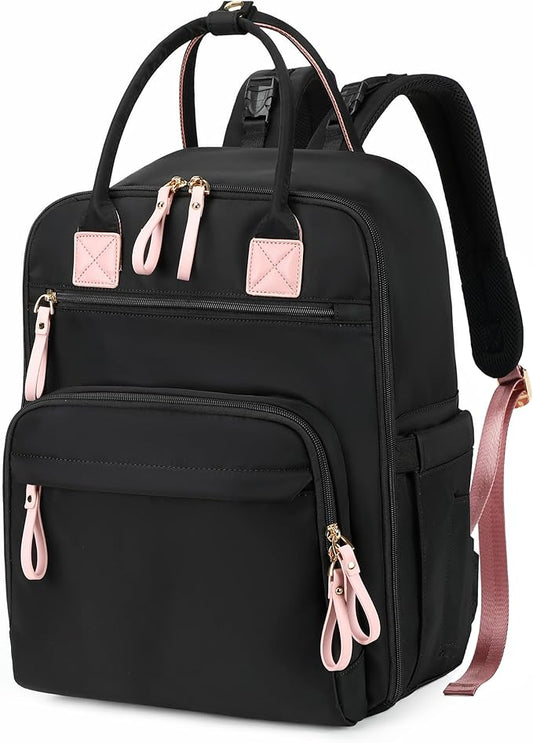 18 Pockets Diaper Bag Backpack with Waterproof Pockets and Stroller Buckle, Convertible Tote Bag (Black, Large)