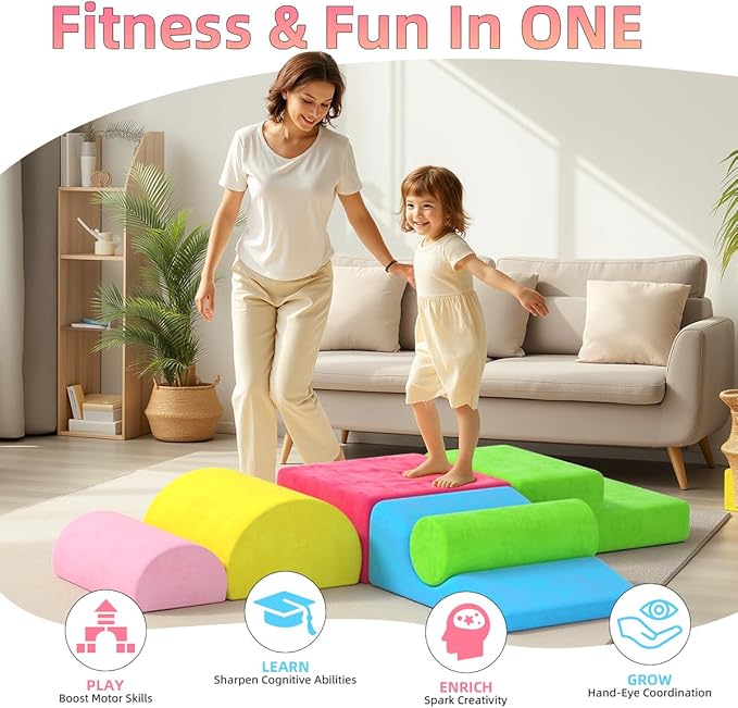 8 Piece Toddler Climbing Blocks，Soft Play Climbing Toys Indoor for Toddlers Ideal Crawling and Exploration Play Set for Baby Gym/Toddler Playground (Rainbow Color, 8pcs)