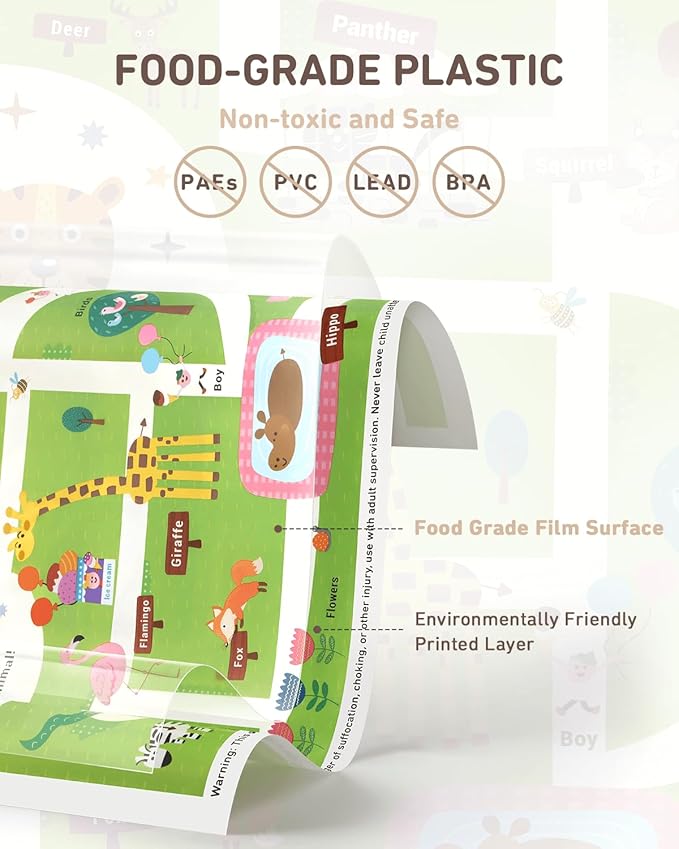Babebay Disposable Stick-on Placemats 40 Pack for Baby & Kids & Toddler, Sticky Placemats Restaurant Table Mats 12" x 18" (Happy Zoo)