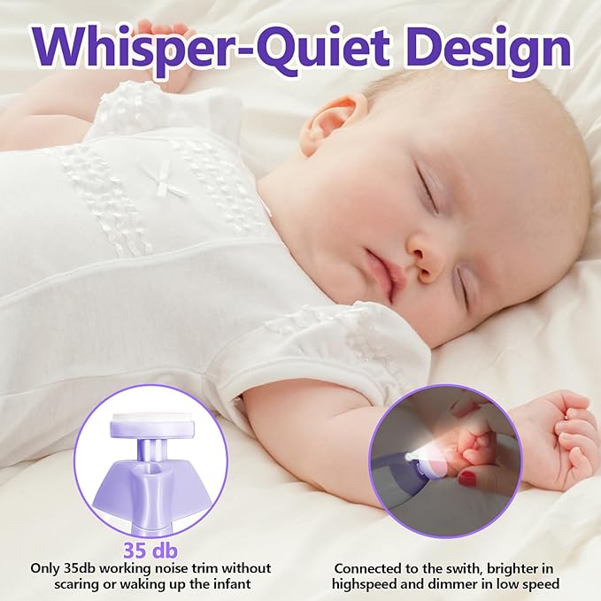 Baby Nail Trimmer Electric, 6 in 1 Rechargeable Baby Nail Clippers Manicure Set Grooming Kit for Toddler Infant or Adults (Purple)