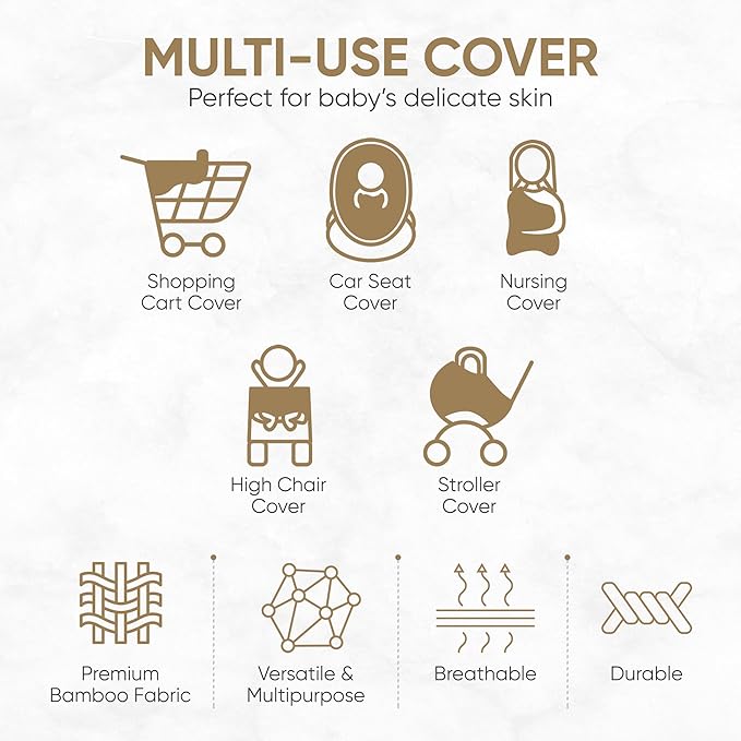 MOZAH Baby Multi-Use Cover: 9-in-1 Baby Car Seat Cover, Nursing Cover, Grocery Cart Cover & More, Breastfeeding Must Haves First Time Mom on Baby Registry (Pale Mauve, Dusty Pink)
