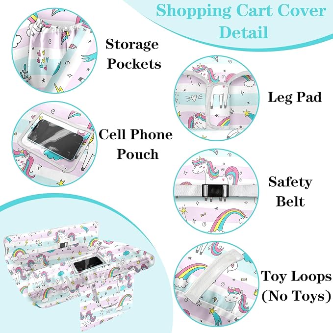 Shopping Cart Cover for Baby Girl Boy 2-in-1 High Chair Water Resistant High Chair Cover w/Phone Pouch Pocket Gender Neutral Cart Cover for Babies Padded Grocery Cart Cover for Baby