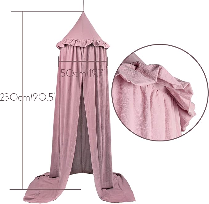 MAMERIA Kids Bed Canopy with Frills Cotton Hanging Tent Curtain Net for Reading Nook Hideaway Bedding Play Room Decor (Dusty Rose)