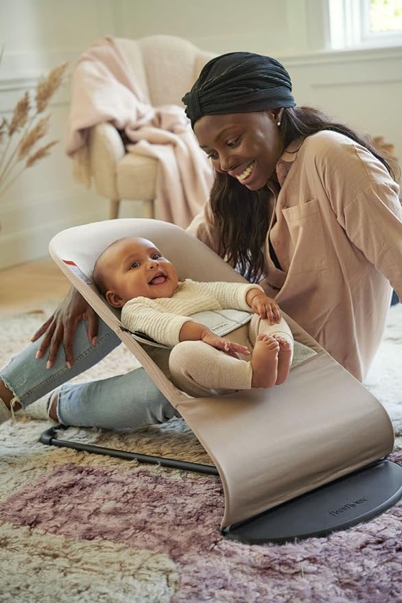 BabyBjörn Bouncer Balance Soft, Cotton/Jersey, Beige/Gray 2-in-1 Adjustable Baby Bouncer Seat and Toddler Chair, Newborn to Toddler (8-29 lbs), 4 Positions, Lightweight & Portable