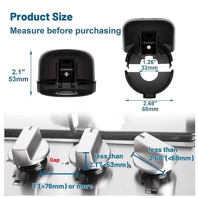 Oven Knob Covers for Child Safety 5 Pack, Black Stove Knob Safety Covers & Gas Stove Locks, Heat-Resistant Adhesive, Double-Key Baby Proof Covers for Gas/Electric Burners,Childproof Protector for Kids