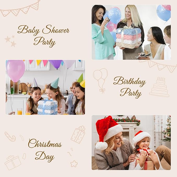 HOMRITAR 4 Pcs Baby Fuzzy Blanket 3D Jacquard Fluffy Blankets for Boy Girls, Soft Warm Cozy Flannel Fleece Warm Blanket Nursery, Stroller Toddler Bedding, 30 x 40 Inch (Blue, Cream, Pink, Khaki)