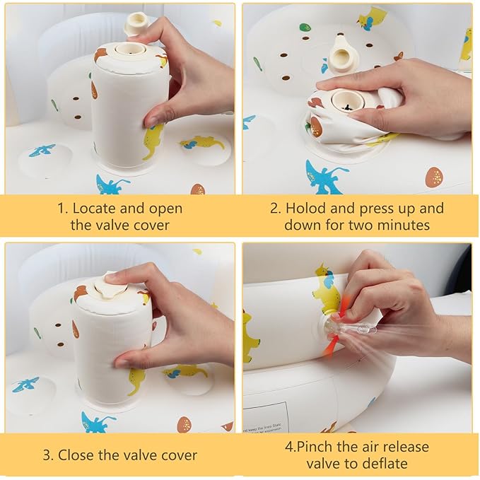 Inflatable Baby Chair with Built in Pump for Babies 3 Months & Up, Baby Floor Seats for Sitting Up, Blow Up Baby Seats for Infants - Dinosaur