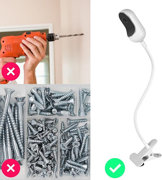 Gooseneck Baby Monitor Mount for Motorola, Owlet, VAVA, Arlo Baby Monitor and Most Universal Baby Security Camera, Flexible Baby Camera Holder Without Tools or Wall Damage - White