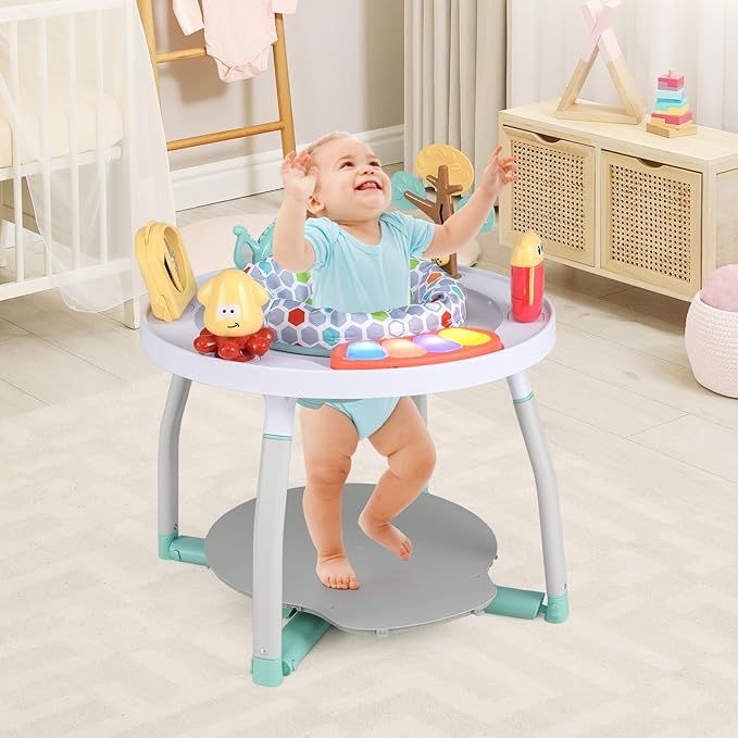 BABY JOY 5 in 1 Baby Activity Center, Baby Jumpers and Bouncers with Removable Toys, Lights & Music, 3 Adjustable Heights, Interactive Play Center for Toddlers Boys Girls 6-36 Months (White)