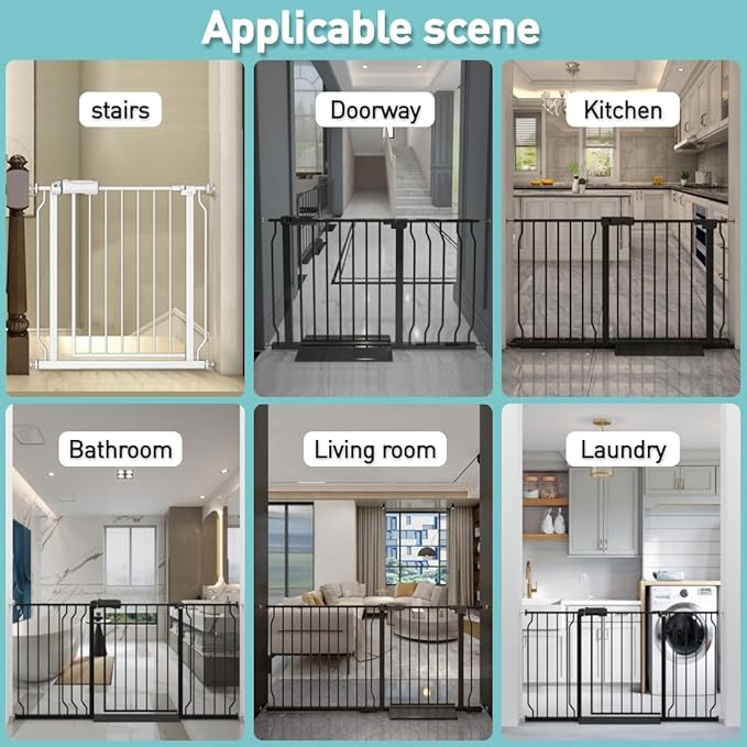 WAOWAO Baby Gate 71.65-76.35" Extra Wide Pressure Mounted Walk Through Swing Auto Close Safety White Metal Toddler Kids Child Dog Pet Puppy for Stairs,Doorways,Kitchen