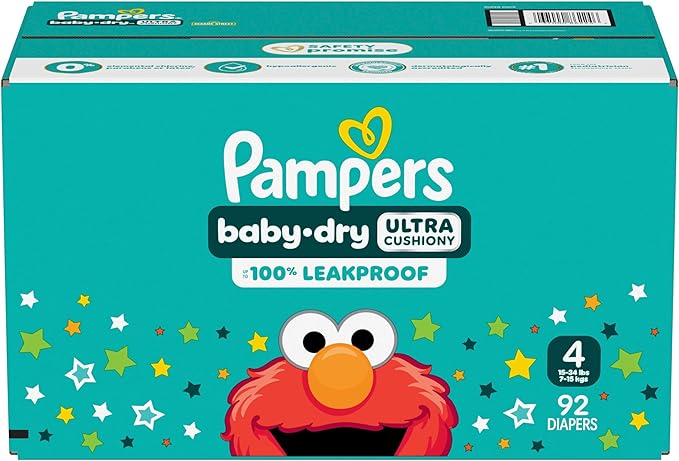 Pampers Diapers - Baby Dry - Size 4, 92 Count, Absorbent Disposable Infant Diaper (Packaging May Vary)