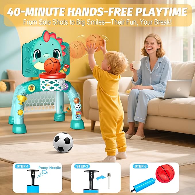 Zerhunt Toddler Sports Gym Toys: Motor Skills Development Energy Release by Mini Basketball & Soccer with Music & Light for Indoor Outdoor - Idea Christmas Birthday Gift for Boys Girls Age 1-3