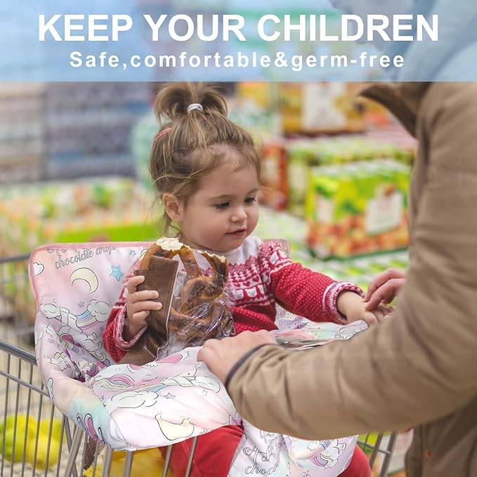 Pink Shopping Cart Cover for Baby 2-in-1 High Chair Cover with Safety Harness Multifunctional Unicorn Pattern Cart Covers for Babies Soft Padded Grocery Cart Cover for Baby Boy Girl