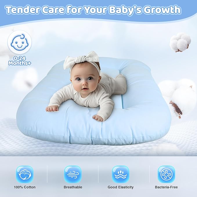 Baby Lounger - Baby Lounger for Newborn, 0-24 Months, Infant Lounger for Home and Travel, Soft Cotton, Baby Nest Lounger, Newborn Babies Essentials Gifts, ZumaBlue (Lounger Cover Included)
