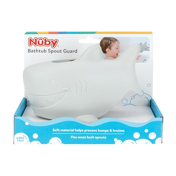 Nuby Bathtub Safety Spout Guard - Compatible with Most Standard Faucets - Bath Toys - Shark