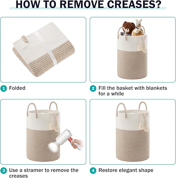 YOUDENOVA Woven Rope Laundry Hamper Basket, 72L Tall Luandry Basket, Baby Nursery Hamper for Blanket Storage in Bedroom-Large-Brown