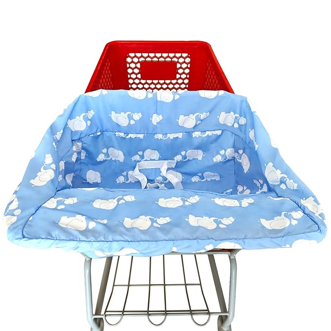 Portable Shopping Cart Cover | High Chair and Grocery Cart Covers for Babies, Kids, Infants & Toddlers ✮ Includes Free Carry Bag ✮ (Simple Blue Elephant)