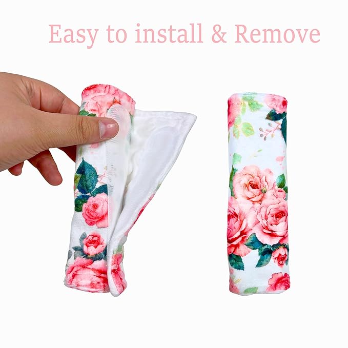 Carseat Strap Covers for Babies, Ultra Soft Double-Sided Use Shoulder Covers, 2 Pack Infant Seat Belt Covers for Car Seats/Strollers/High Chairs, for Baby Toddler Infant Boy Girl, Rose