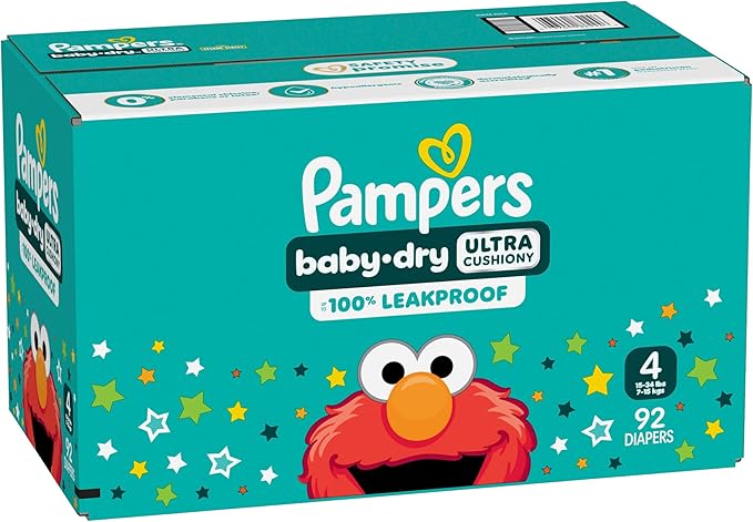 Pampers Diapers - Baby Dry - Size 4, 92 Count, Absorbent Disposable Infant Diaper (Packaging May Vary)