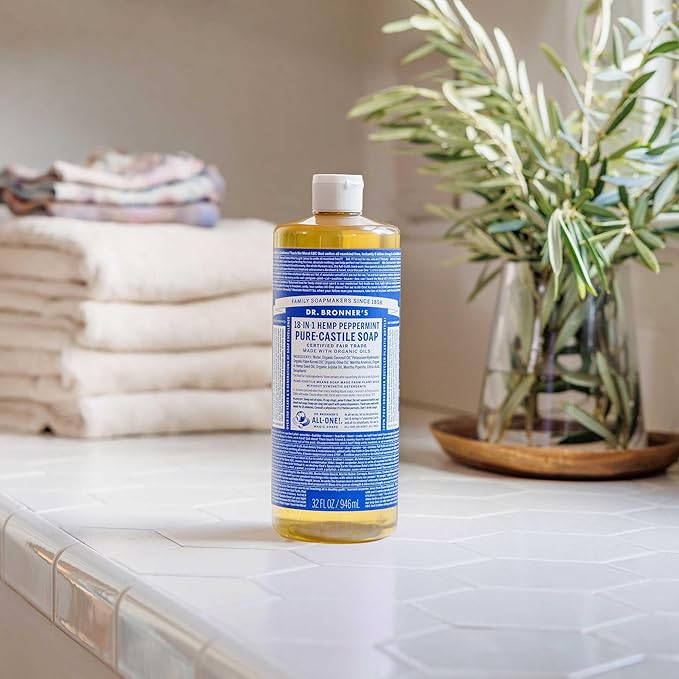 Dr. Bronner's Pure-Castile Magic Liquid Soap - Made with Regenerative Organic Certified Oils- 18-in-1 Uses for Face, Body, Hand, Hair, Laundry & More- Vegan, Non-GMO- Body Wash- Peppermint,32oz