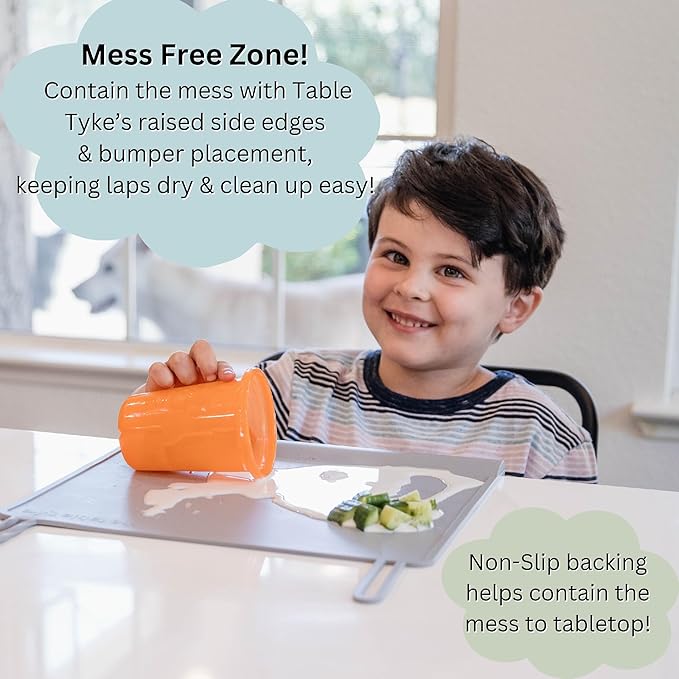 The Table Tyke Silicone Placemat with Table Edge Bumper for Baby Toddler Suction Cup Safety Mat (Slate Grey)