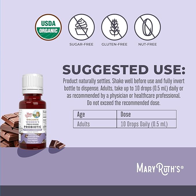 MaryRuth Organics USDA Organic Stress & Cognition Probiotics for Women | Focus Supplement | Support Calm | Stress Relief Supplement | Womens Probiotic | Gut Health for Women | Vegan | 30 Servings
