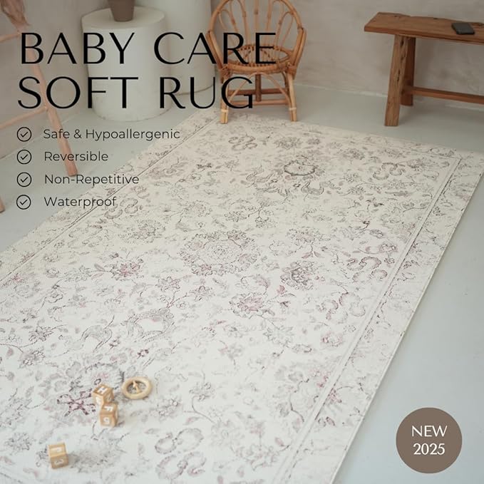 Baby Care Soft Rug (Prestige, Ikat - Tebriz) 98'' x 59'' Original One-Piece Reversible Rollable Waterproof Play Mat for Infants, Babies, Toddler, and Kids