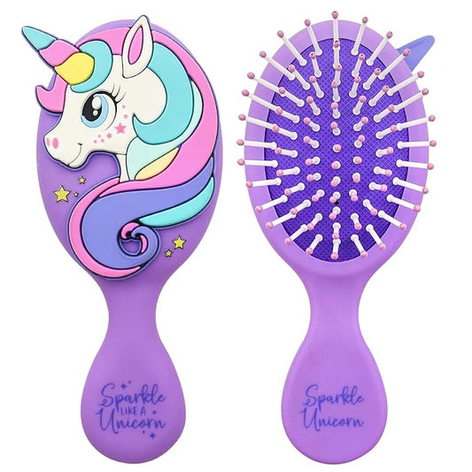 Toddler Hair Brush - Mini Hair Brush for Kids - Travel Brush for Boys and Girls - Unicorn Brush with Air Cushion - Pupple