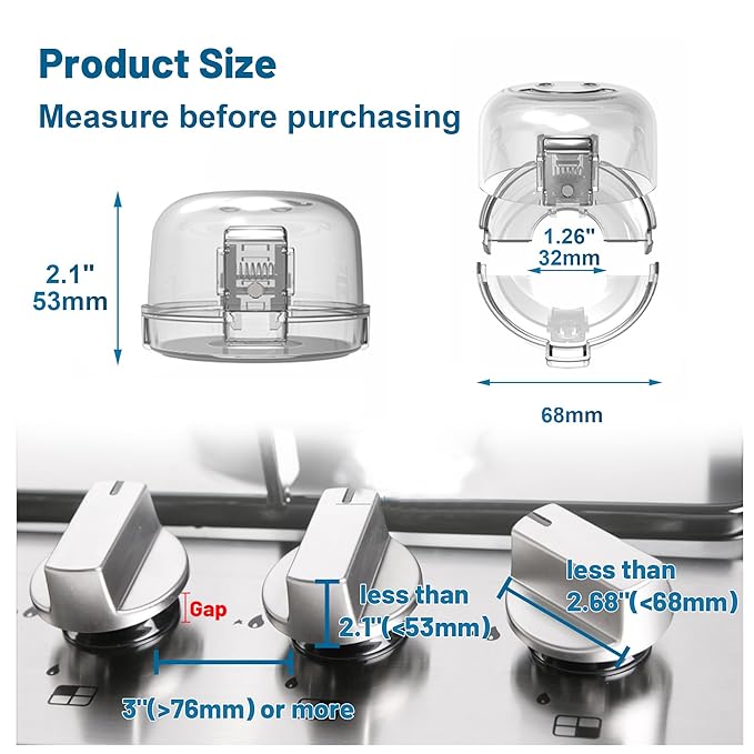 Oven Knob Covers for Child Safety 5 Pack, Clear Stove Knob Safety Covers & Gas Stove Locks, Heat-Resistant Adhesive, Double-Key Baby Proof Covers for Gas/Electric Burners,Childproof Protector for Kids