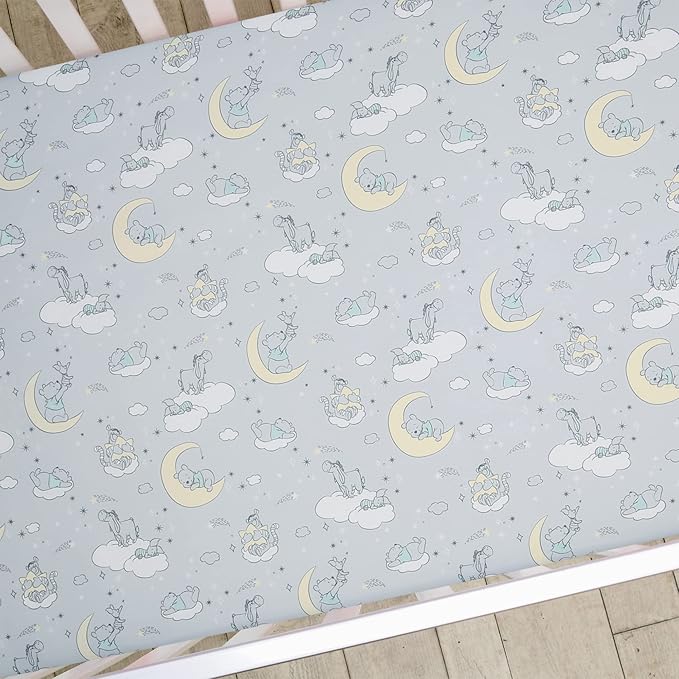 Lambs & Ivy Disney Baby Cozy Friends Winnie The Pooh Gray Fitted Crib Sheet