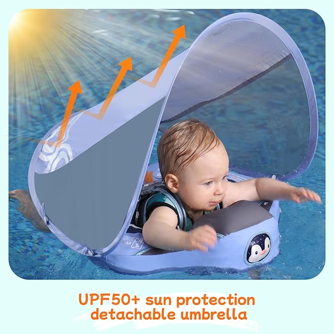 Mambobaby Float with Canopy and Tail New Upgraded Non-Inflatable Baby Pool Float Mambo Float Swim Trainer Solid Infant Swim Float Adjustable Pearl Foam Baby Swim Ring