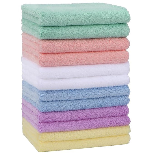 HOMEXCEL Baby Washcloths 12 Pack-Microfiber Coral Fleece Baby Bath Face Towel 7 x 9 Inch Extra Absorbent and Soft Burp Cloth and Wash Cloths for Newborn-Infants and Toddlers-Gentle On Sensitive Skin