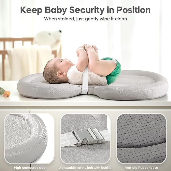 Mamatepe Baby Changing Pad, Soft, Foldable Leather Diaper Changing Pad, Contoured Changing Table Pads for Dresser, Waterproof & Non-Slip Wipeable, 30"X19",Gray