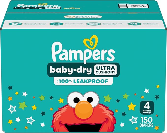 Pampers Diapers - Baby Dry - Size 4, 150 Count, Absorbent Disposable Infant Diaper (Packaging May Vary)