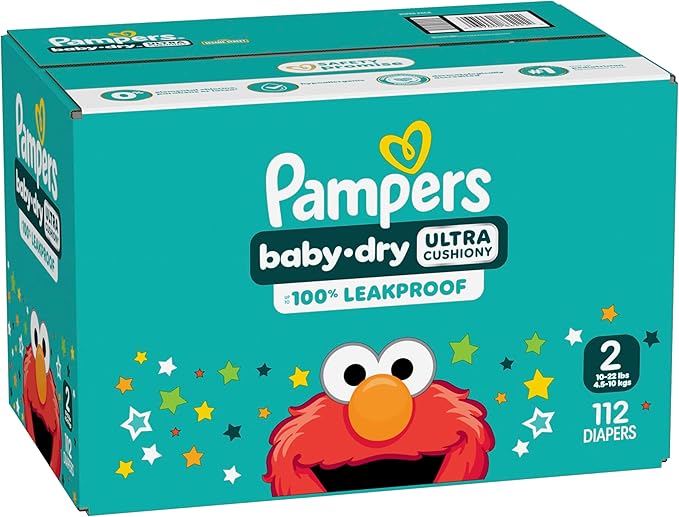 Pampers Diapers - Baby Dry - Size 2, 112 Count, Absorbent Disposable Infant Diaper (Packaging May Vary)