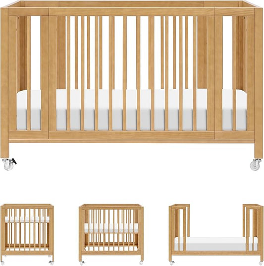 babyletto Rolli 9-in-1 Convertible Baby Crib w/Wheels - Includes Pad & Conversion Kits for Bassinet, Standard Crib, Toddler Bed, Daybed & Junior Bed - GREENGUARD Gold - 3 Adjustable Heights - Honey