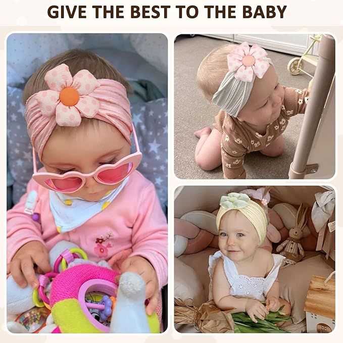 3 Pcs Baby Flower Headbands Baby Girls Nylon Headband Soft Hairbands Hair Accessories for Newborn Infant Toddler Kids (Yellow Pink White)