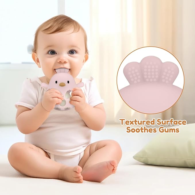 MCGMITT Teethers for Babies 3-6 Months, Easy Grasp Silicone Baby Rattles 0-6 Months, BPA-Free Non Toxic Montessori Infant Toys for Teething Relief, Soft Interactive Infant Car Seat Toys Bath Toys