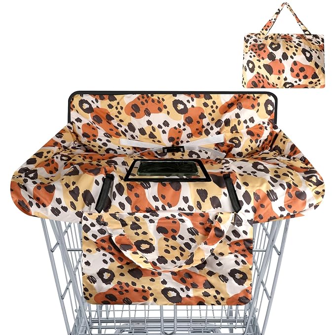 Shopping Cart Cover for Baby Girl Boy 2-in-1 High Chair Water Resistant High Chair Cover w/Phone Pouch Pocket Gender Neutral Cart Cover for Leopard Texture Babies Padded Grocery Cart Cover for Baby