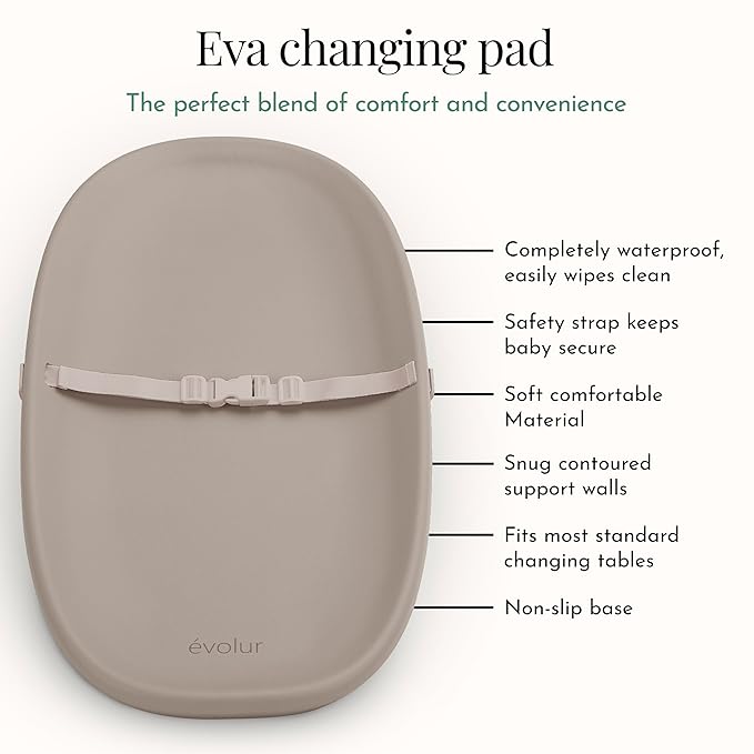 Evolur Eva Baby Changing Pad in Oat, Soft, Lightweight and Portable Changing Pad, Fits All Changing Table, Waterproof Firm Padding