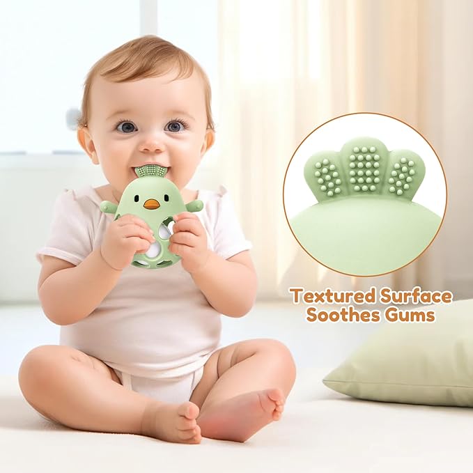 MCGMITT Baby Teething Toys for 3-6 Months, Easy Grasp Silicone Infant Rattle Teether Toy for 0-12 Months, BPA-Free Food Grade Baby Montessori Sensory Toys, Soft Infant Chew Toys for Teething Relief