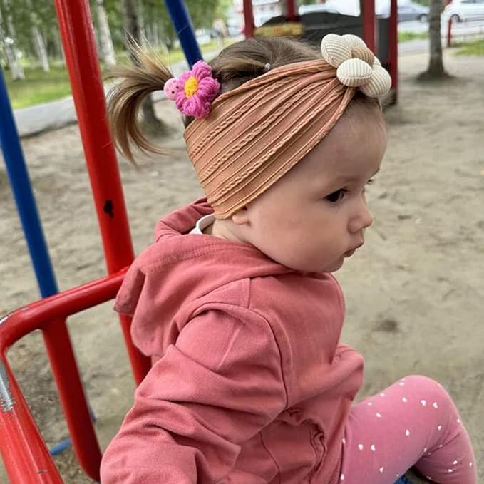 3 Pcs Baby Flower Headbands Baby Girls Nylon Headband Soft Hairbands Hair Accessories for Newborn Infant Toddler Kids (Beige Orange Brown)