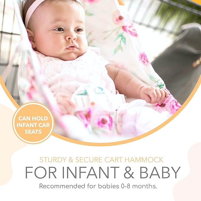 Binxy Baby Shopping Cart Hammock – Infant Seat for Grocery Carts – Holds Car Seats Securely – Compatible with Select 4-Seater Wagons (20–24” Wide) – Supports Up to 50 lbs – Full Bloom