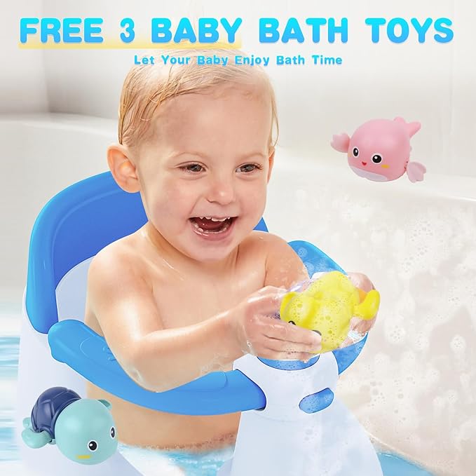 Baby Bath Seat for Babies 6 Months & Up, Bath Seats for Babies Sitting Up, 3 Baby Bath Toys, Open Design, Non-Slip, Compact Toddler Bath Seat.